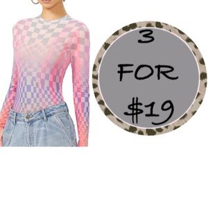 3/$19 NWOT Rebel Raven checkered sheer long sleeve blouse top